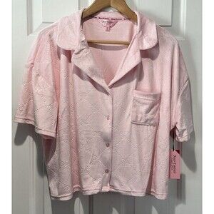 NEW Juicy Couture Velour Top Sleepwear Pajama Shirt Button Down Pink Size XL